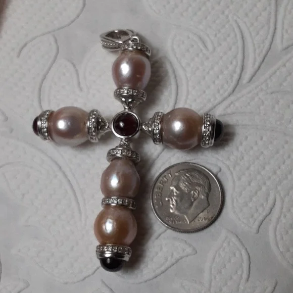 925 Genuine Pearls with Garnet Cabochons end Caps. - Picture 14 of 14